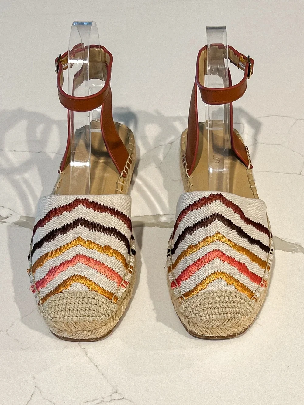 Ann Taylor Isabella Embroidered Linen Espadrille Sandals Multi Zebra Stripe Sz 6
